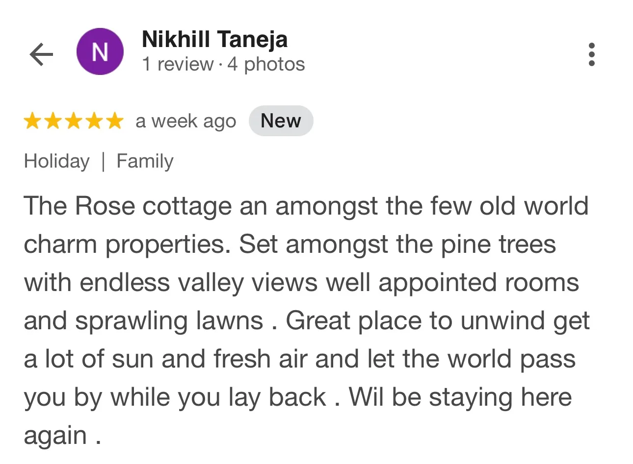 Guest review for Rose Cottage, Shimla